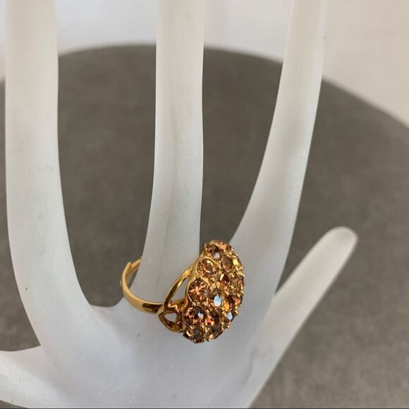 GOLDTONE bronze Crystal rhinestone clustered adjustable round ring - Picture 3 of 7